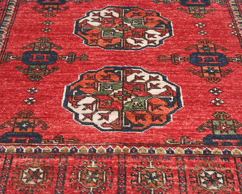 3x5 Red Ersari Afghan Hand Knotted Veg Dye Wool Area Rug